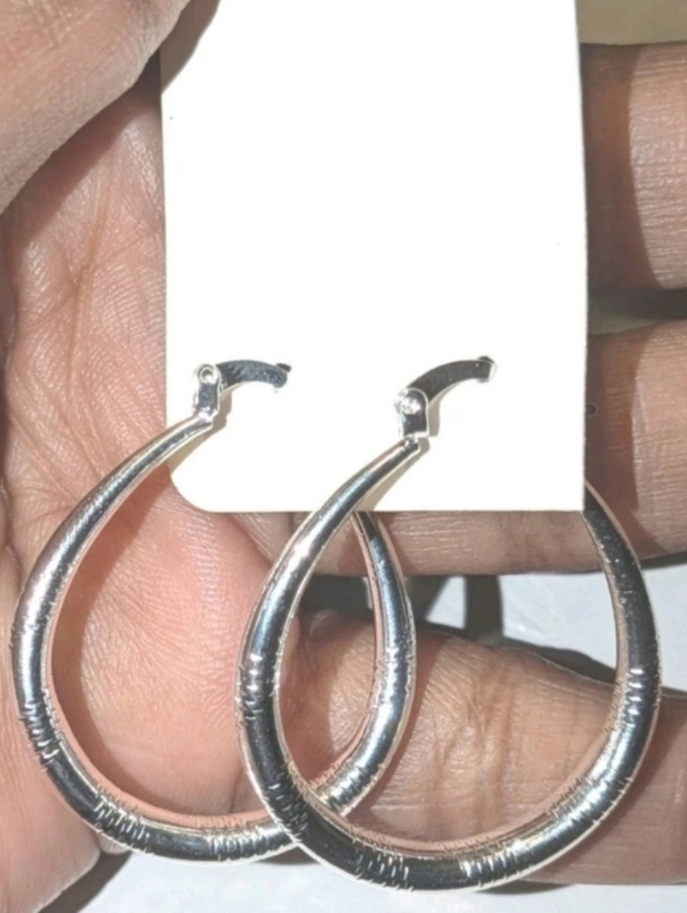 Womens 925 Sterling Silver Elegant Detailed Oval Pierce Hoop Earrings